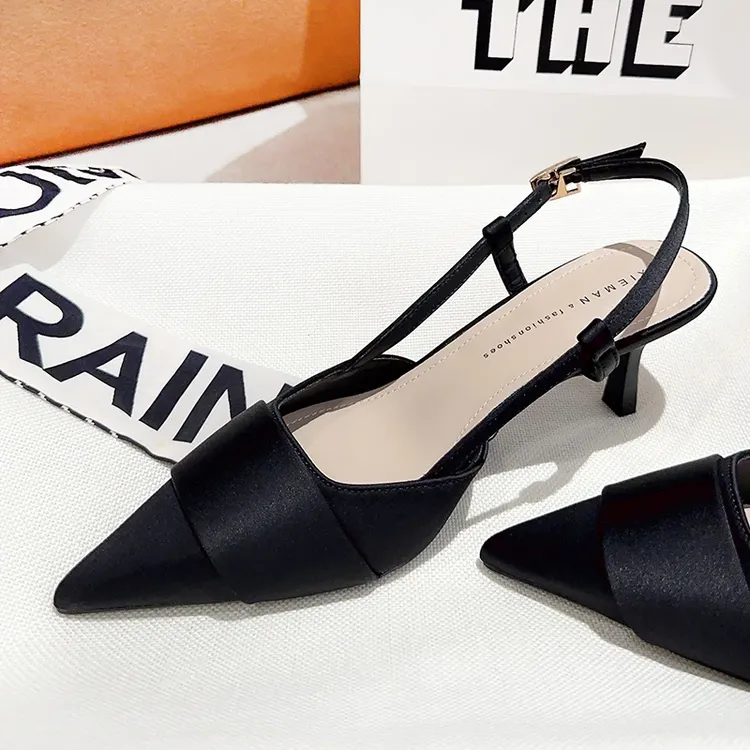 夏天名媛高跟鞋女细跟2025新款百搭舒适女士凉鞋气质尖头春秋单鞋