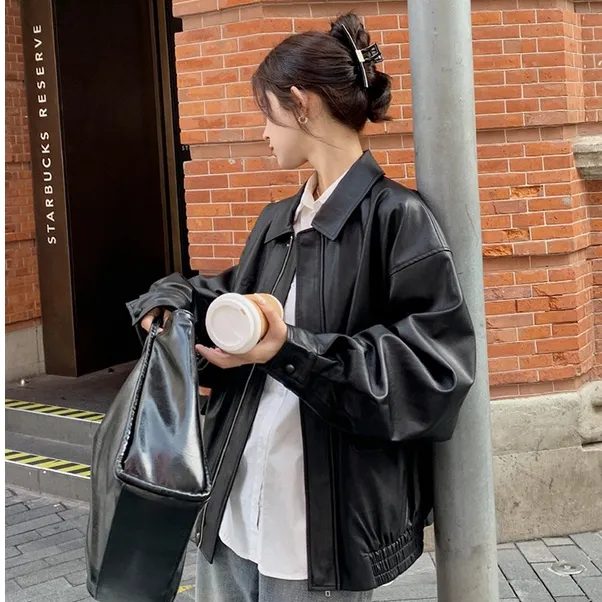 2025春季新款港风皮衣外套女短款黑色pu小个子美式复古机车服夹克