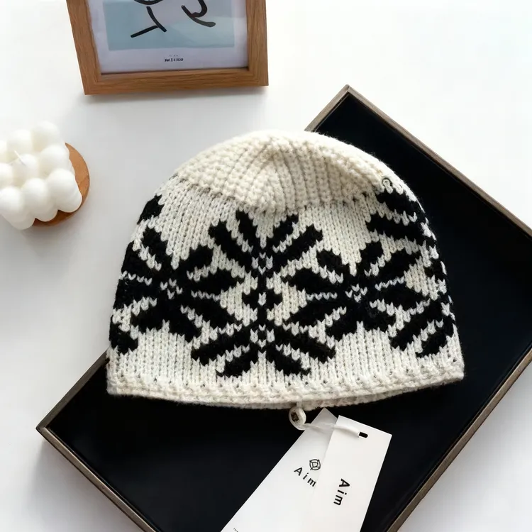 复古提花针织冷帽韩系保暖毛线帽子女秋冬户外防寒包头帽