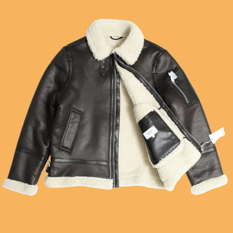 法国单重磅牛货 B3轰炸机皮毛一体加厚仿油蜡皮夹克东北冬天可穿