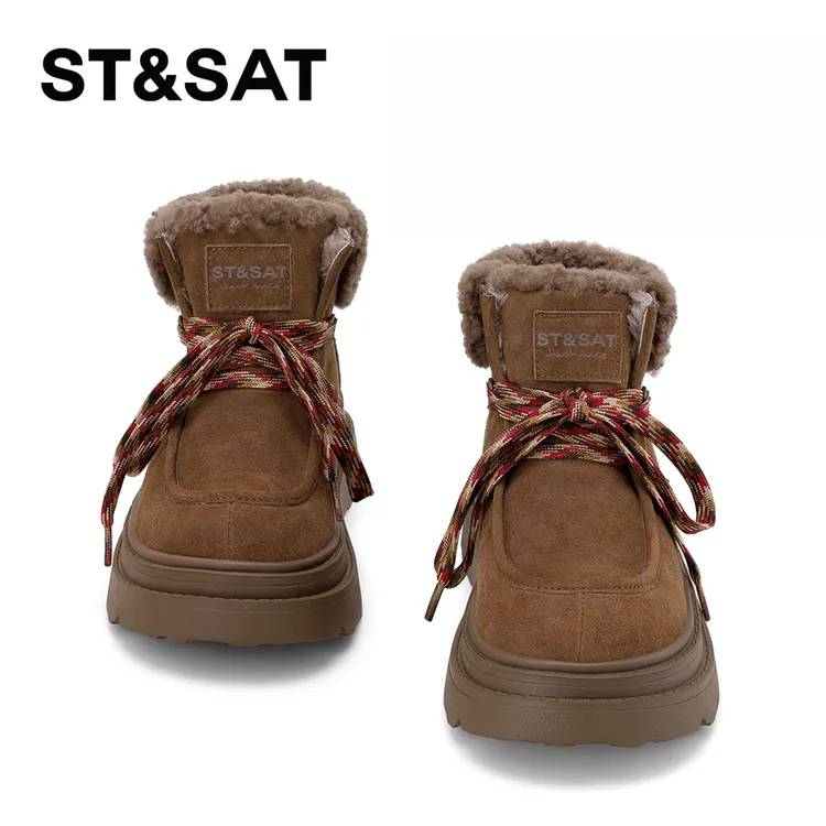 星期六加绒加厚御寒雪地靴女士2025年冬季款羊毛厚底防滑耐磨短靴
