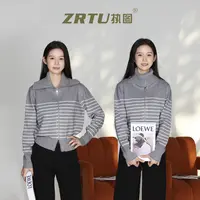 【ZRTU/执图】秋冬条纹针织衫大翻领毛衣外套ZR2116