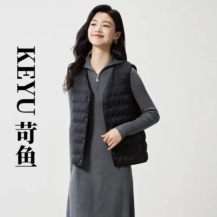 柔肤超轻羽棉马甲坎肩无袖单排扣短款修身型女士宽松时尚显瘦