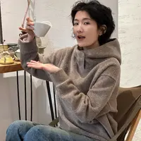 浪清/女装推荐 西维亚驼色连帽舒适卫衣43294#
