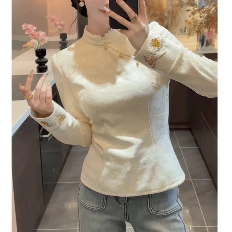 【福蝶】2025秋冬新款新中式刺绣提花加绒加厚上衣