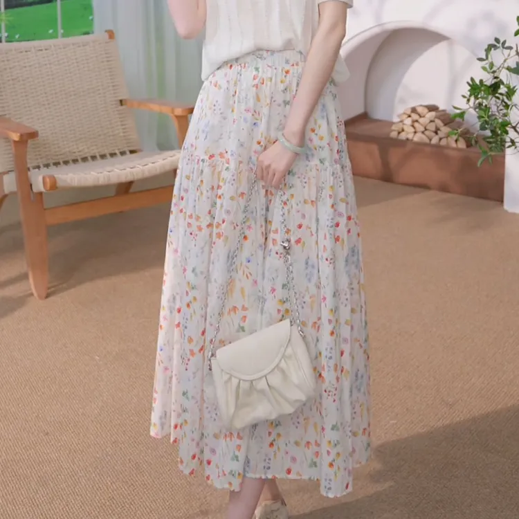 【商场同款】茵曼秋季高腰半身裙女款爆款2025新款度假风裙子