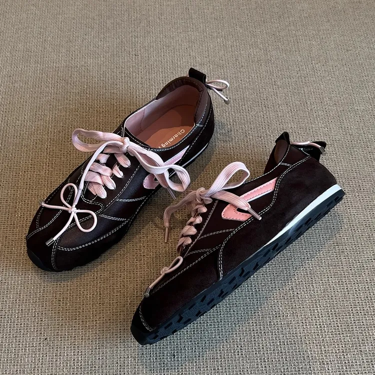 法式复古风时尚圆头蝴蝶结德训鞋女2026新款小众阿甘鞋百搭单鞋女