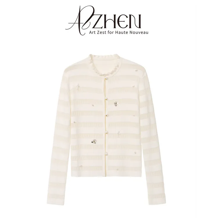 （七夕新款）AZZHEN【百搭序曲】长袖条纹秋冬针织开衫吊带上衣针织衫