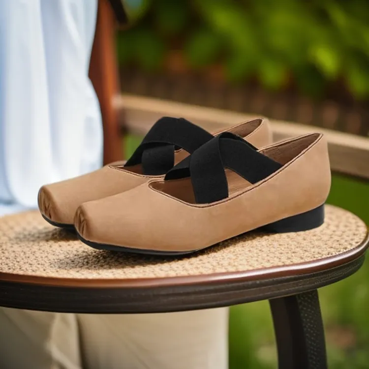 UMAW~真皮黑色芭蕾舞鞋女外传2025交叉带猪鼻子鞋粗高跟玛丽珍鞋