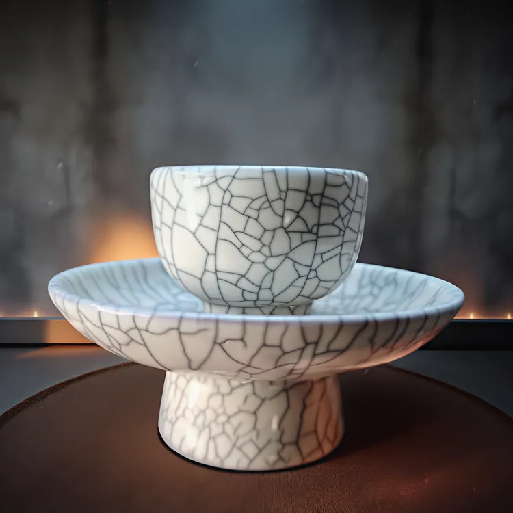 微瑕 青瓷仿古传世哥窑高足一托一杯 龙泉手工主人杯古朴雅致