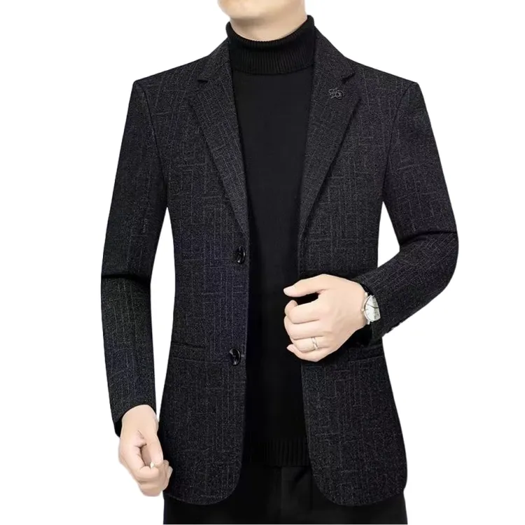 新款春秋季单西新款高定法兰绒迷宫格休闲修身西装男士西服外套