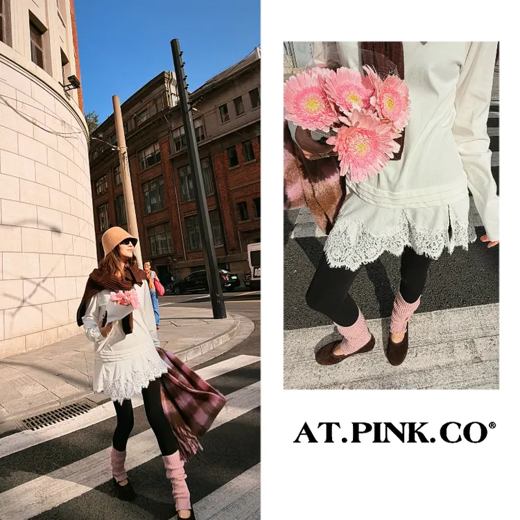 【三三品牌】高品质工艺法式睫毛蕾丝下摆长袖打底单穿T FT365