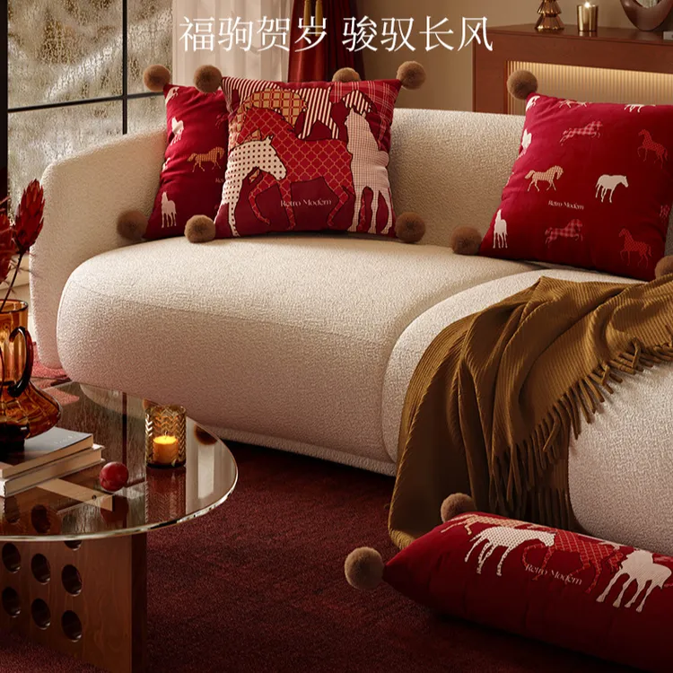 福驹贺岁马年新款红色中古风客厅沙发抱枕轻奢高级感喜庆氛围装饰