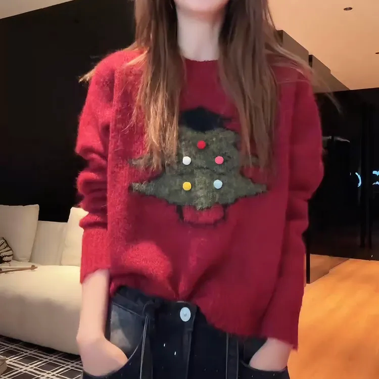 【奇妙之夜】多色小众设计氛围感秋冬时尚圣诞树点缀毛衣LK2509087