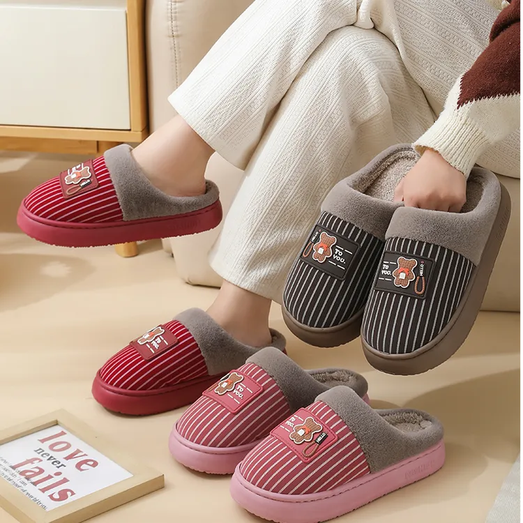 防滑保暖加厚加绒防水款秋冬季居家室内外软底毛绒棉拖鞋男女爆款商品图