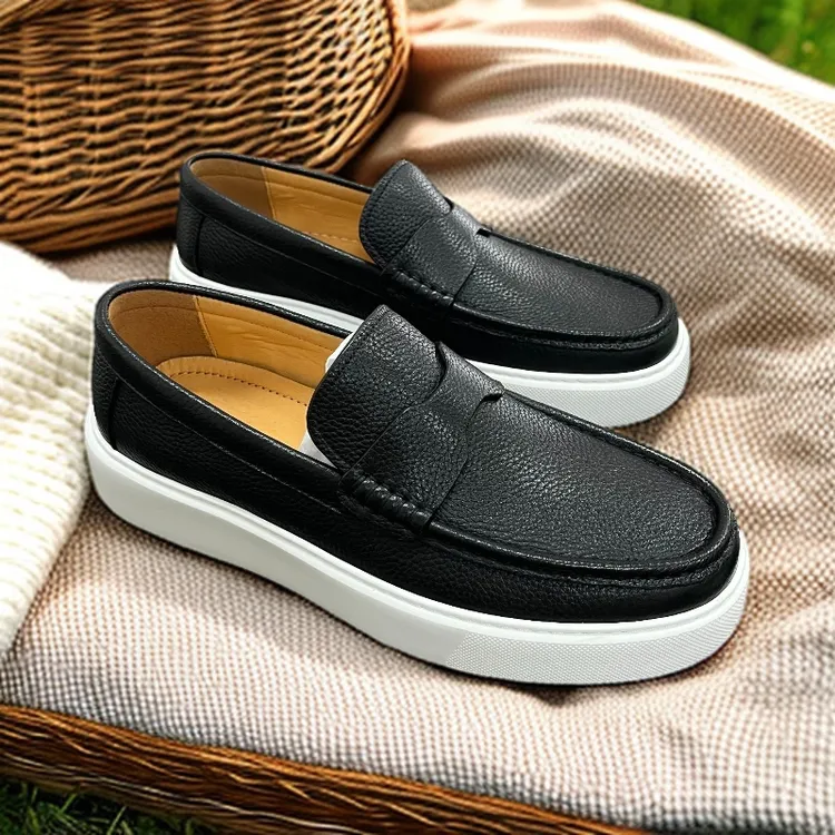 YPFL男士真皮软底一脚蹬乐福鞋增高男鞋夏季