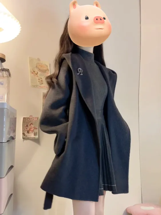 2025秋冬新款韩系英伦风毛呢外套打底衫百褶半身裙轻熟气质三件套