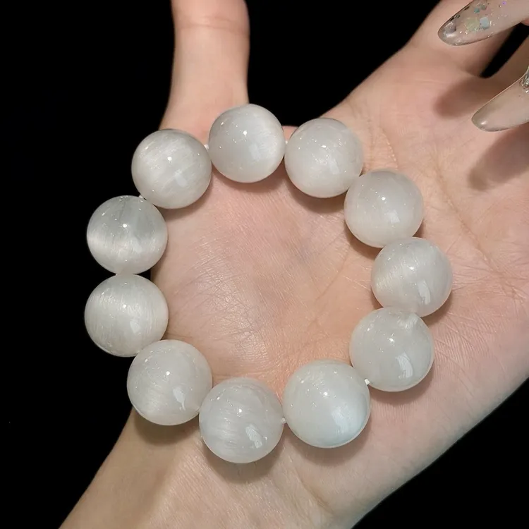 天然8A毕业收藏级顺发透体拉丝猫眼白兔毛手链礼物手串多样性发一