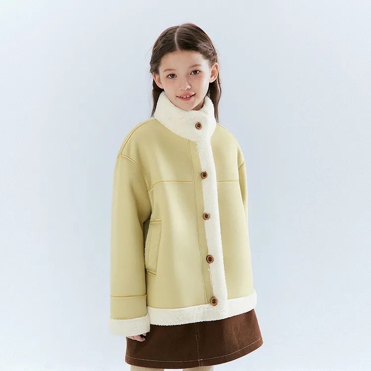 笛莎官方童装外套女童25秋冬新款时尚拼接仿麂皮绒短款羊羔绒外套