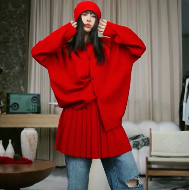 infobyfive2025秋冬新款宽松长袖扣子开衫针织衫壹NF0509605