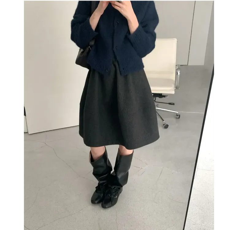 7米fromseven韩系简约百搭休闲设计感气质慵懒温柔甜美简约花苞裙