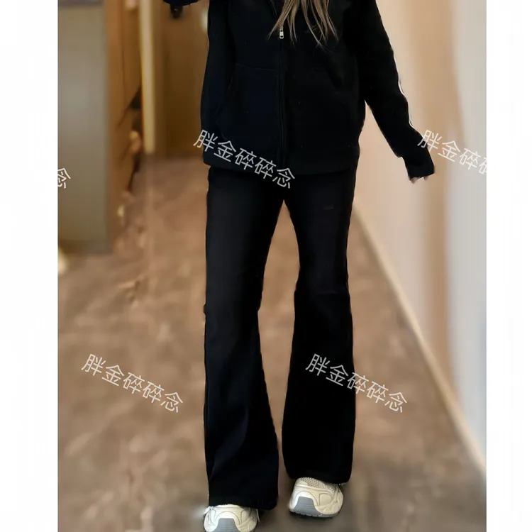 超模腿精-胖mm大码女装秋季水洗牛仔裤微喇裤黑色冬季显瘦百搭