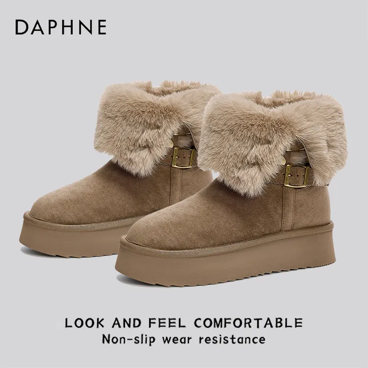 达芙妮2025冬季爆款加绒加厚雪地靴女毛茸茸东北雪地棉鞋毛毛靴LL