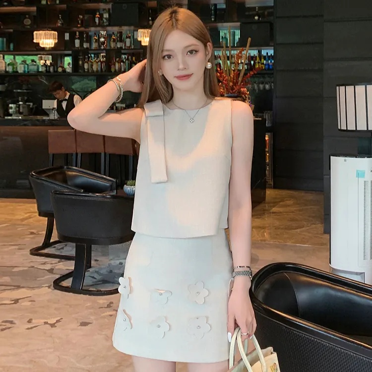 千金风小香风显瘦时尚套装气质无袖时尚韩系风套装法式夏季
