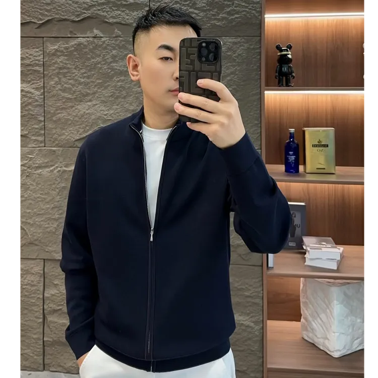 GCONE秋冬男士高品质精纺100%绵羊毛开衫拉链休闲外套纯色百搭