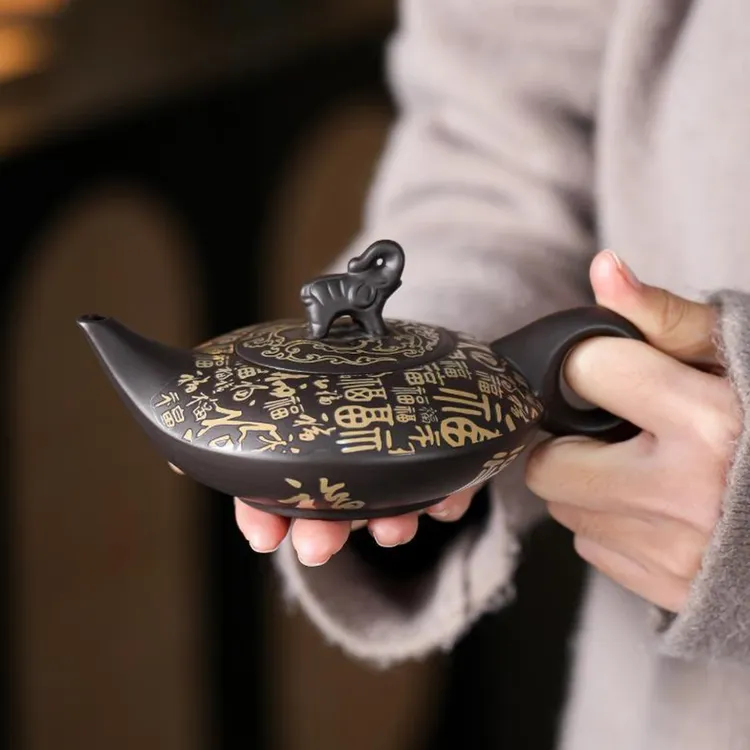 阿拉丁神灯百福紫砂茶壶中式陶瓷复古大象壶大容量泡茶百福茶具