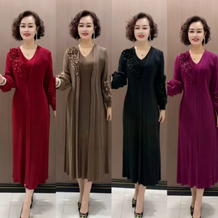 《专柜品质》气质新款洋气时尚潮流修身百搭假两件一体褶皱连衣裙2