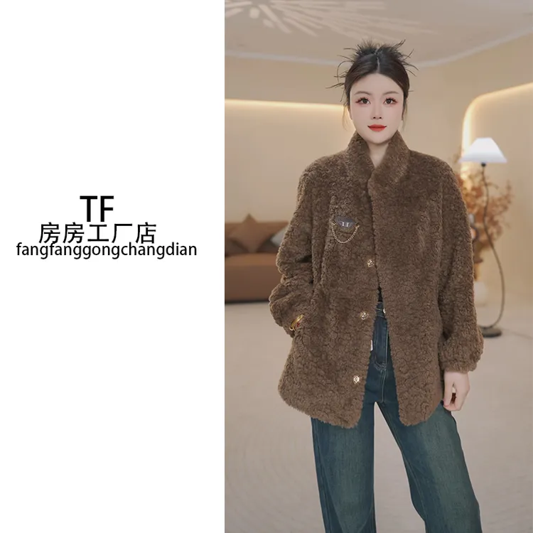 房房推荐-1062 纯色秋冬中长款长袖常规女短外套大衣百搭短款女装