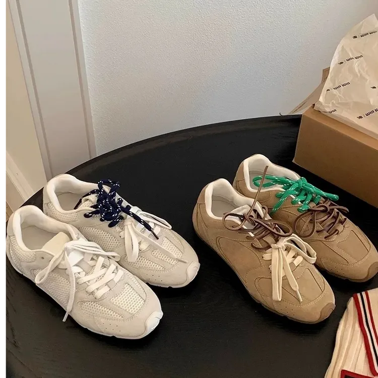 真皮爆款双色撞色鞋带德训鞋真皮透气休闲运动鞋女时尚百搭阿甘鞋