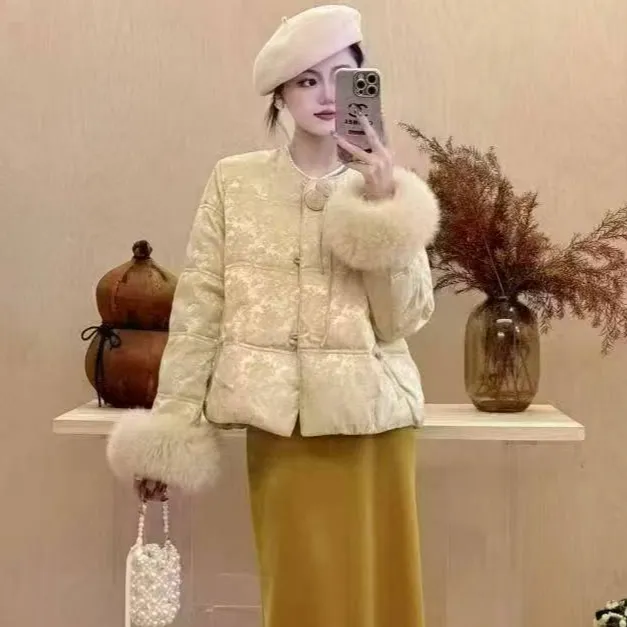 新中式国风棉服女款2025冬季新款提花高级感加厚加绒厚外套