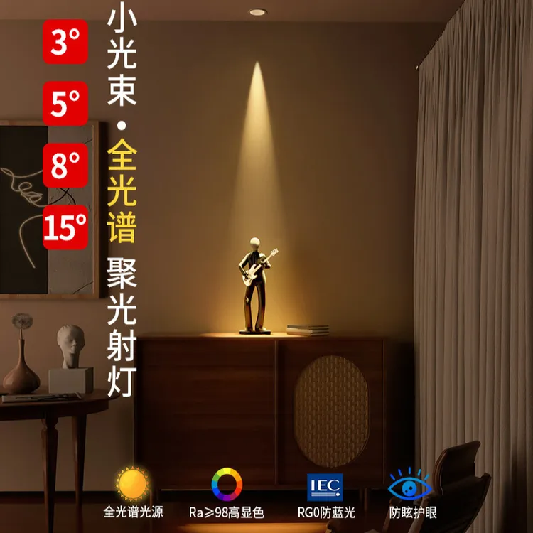 一束聚光射灯小角度光束角3度5度8度嵌入式餐厅玄关防眩天花灯