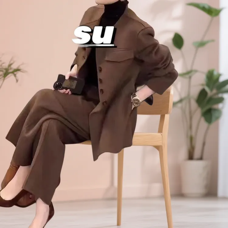GPTSu2025新款高级单排外套直筒裤两件套时尚气质西装套装女秋季