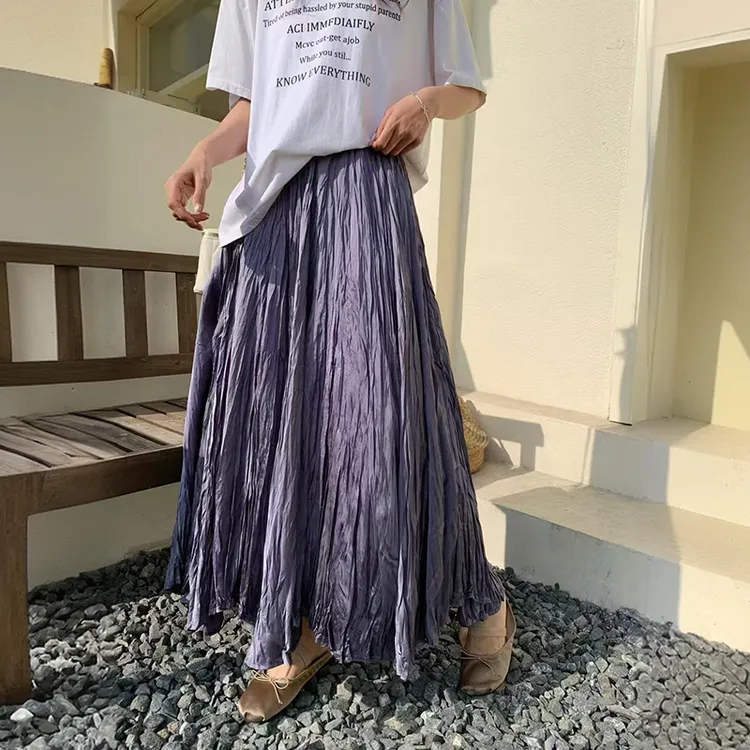 法式复古不规则大摆半身裙女2025春夏新款高腰显瘦褶皱百褶a字裙