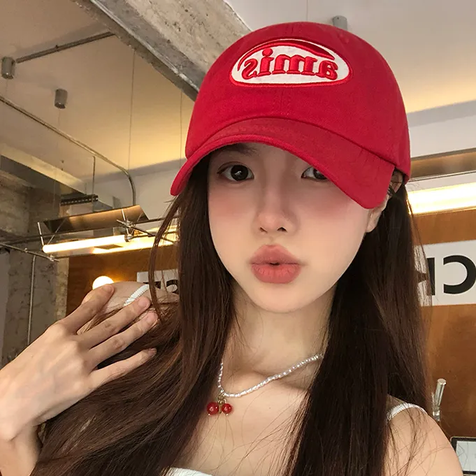 韩版ins红色棒球帽女夏季百搭大头围显脸小软顶帽子大头围显脸小