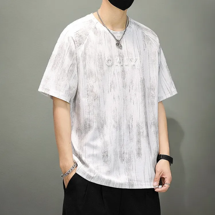 日系复古烧花钢印字母圆领短袖T恤2025夏季新品潮流百搭休闲3318