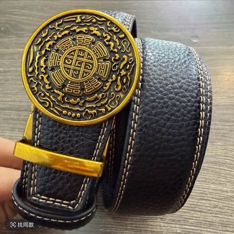 【西藏包邮】生肖圆头皮带真牛皮民族风男士裤腰带