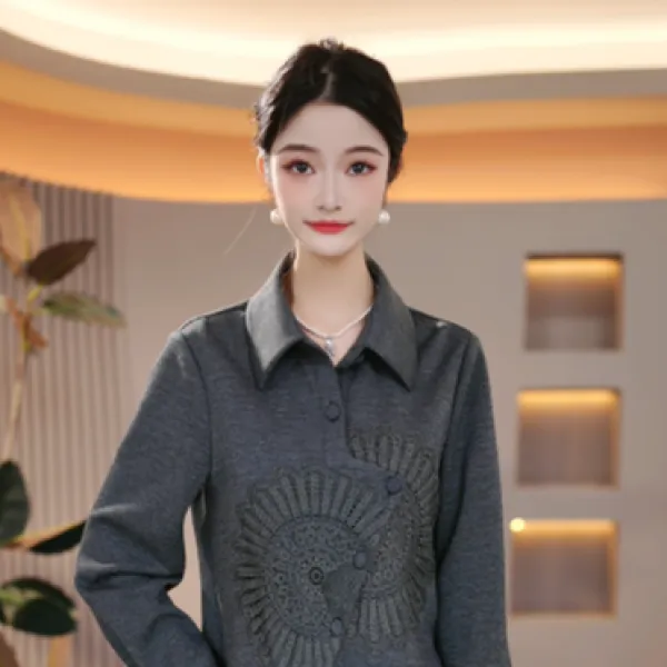 2025气质百搭春季爆款时尚绣花翻领显瘦套裤两件套套装M-4XL