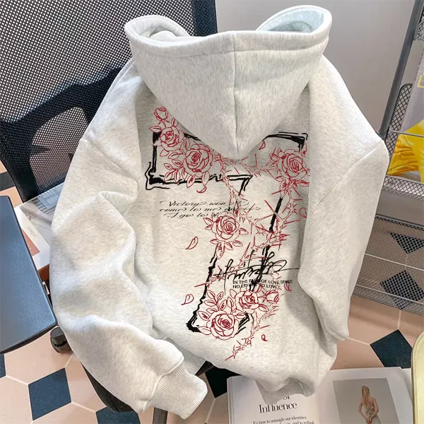 重磅500克纯棉连帽卫衣加绒加厚情侣装宽松潮流oversize印花个性