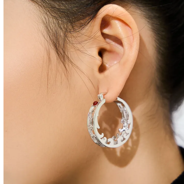 一川月白 925银耳饰 霜生花原创设计手工国风耳环40-50岁高档耳饰