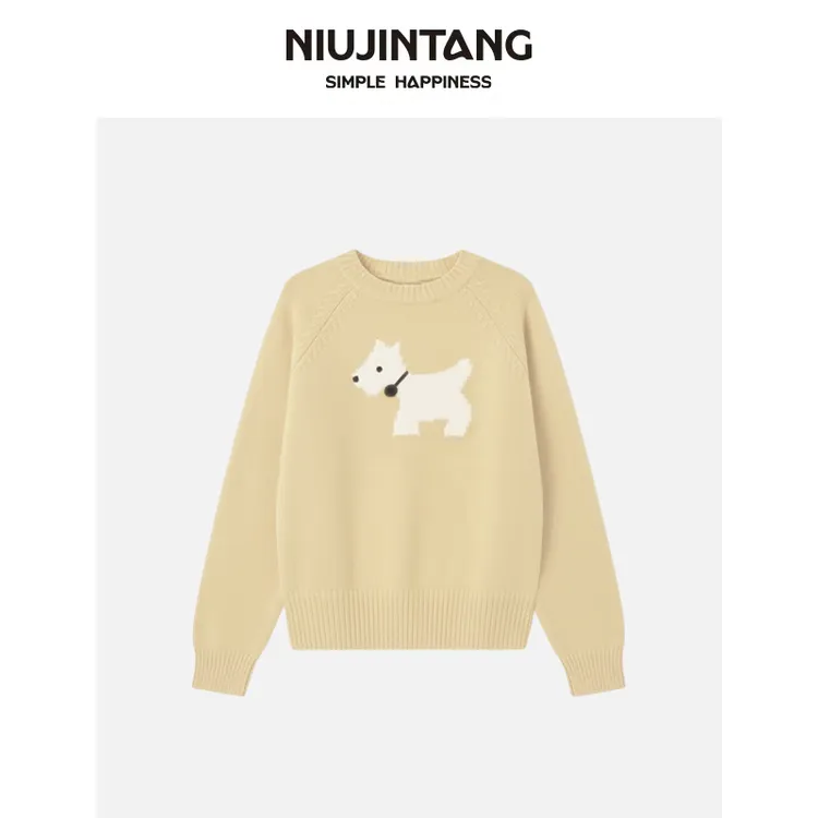 【一只璐甄选】NJT2025年休闲慵懒风小狗针织保暖长袖毛衣HSD5390