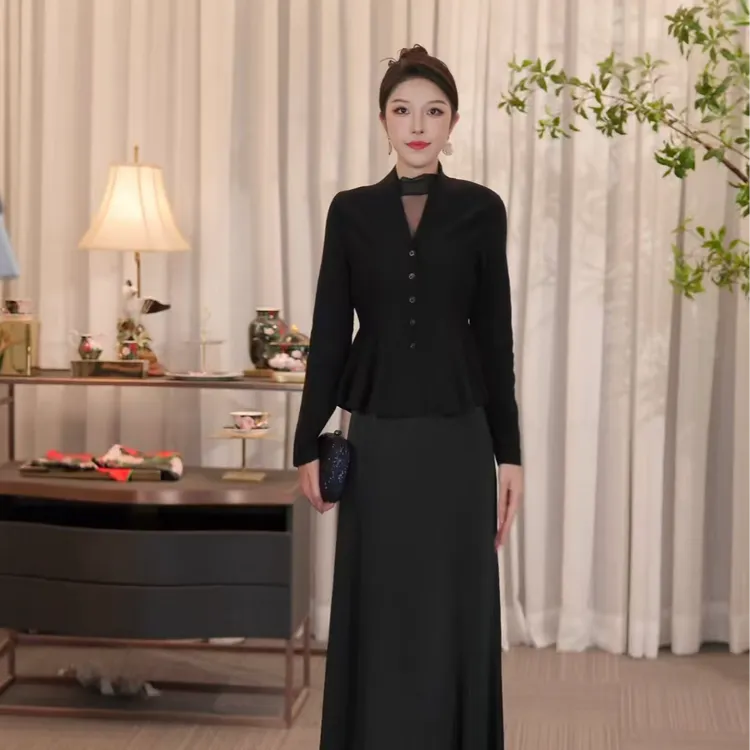SUSSI/古色“暮夜雅章”黑丝边秋冬小香风外套显瘦气质女
