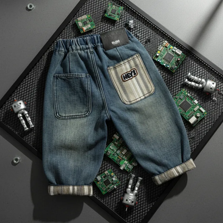 2025新款男童韩版冬装儿童加绒牛仔裤中小童洋气冬季加厚休闲长裤