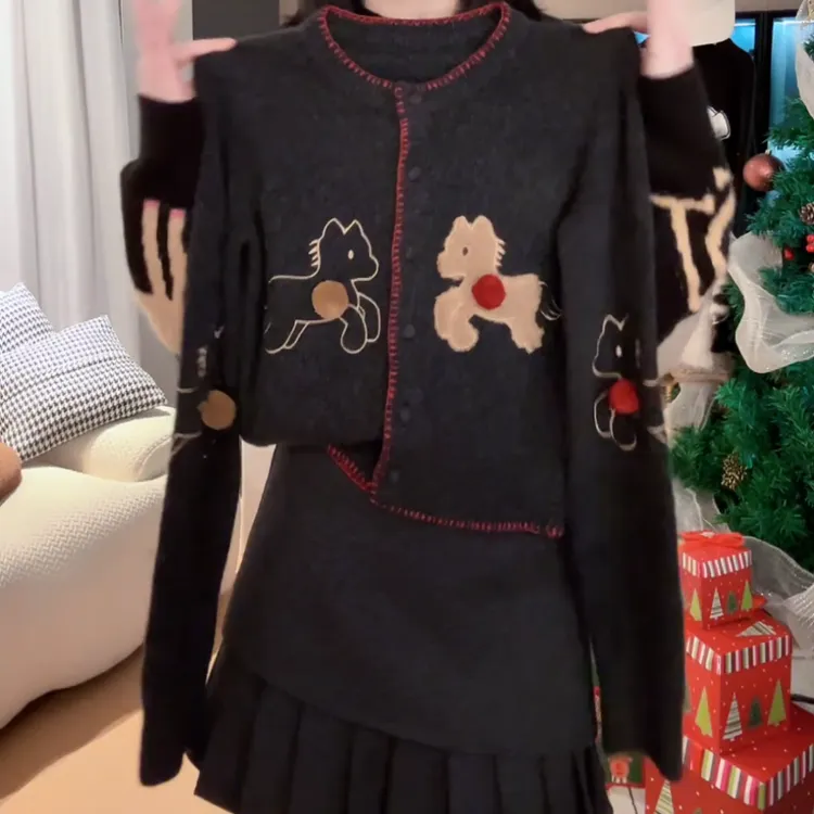 【一排小马】秋冬款开衫新款休闲保暖针织毛衣软糯上衣LK2509215