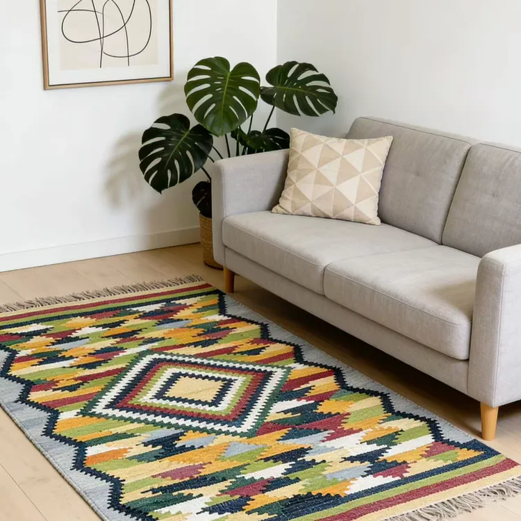 彩色麻风格床边飘窗玄关走廊地毯地垫复古家用