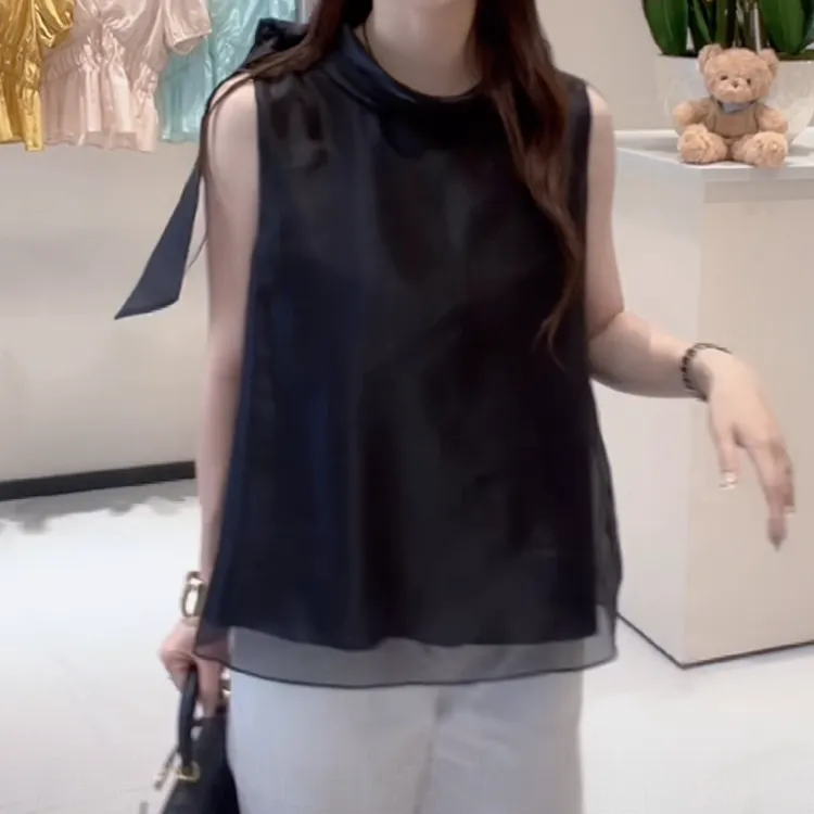 法式气质无袖蝴蝶结漂亮小衫女2025年夏季新款小众设计高级感上衣
