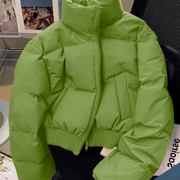韩版绿色棉衣棉服女装2025秋冬季棉袄加厚立领面包服高腰短款外套
